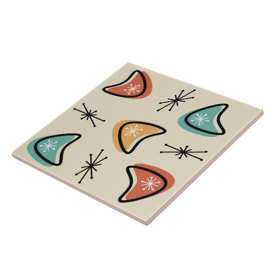 Atomische Boomerangs-Sternexplosionen mehrfarbig Fliese (Seite)