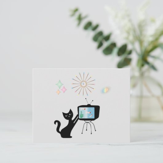ATOMISCHE KATZE- UND ALTE TV-SET-UMSTÄNDE POSTKARTE (Stehend Vorderseite)