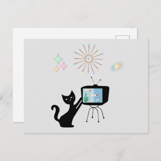 ATOMISCHE KATZE- UND ALTE TV-SET-UMSTÄNDE POSTKARTE (Vorne/Hinten)