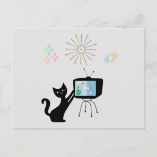 ATOMISCHE KATZE- UND ALTE TV-SET-UMSTÄNDE POSTKARTE