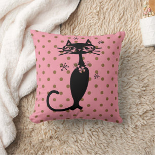 ATOMISCHE KATZSCHWARZE RETRO PINK POLKA DOT PILLOW KISSEN