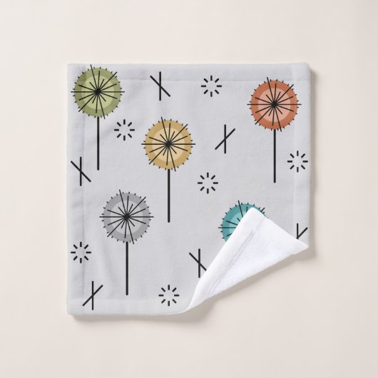 Atomische Retro-Blume mehrfarbig Badhandtuch Set (Waschlappen)