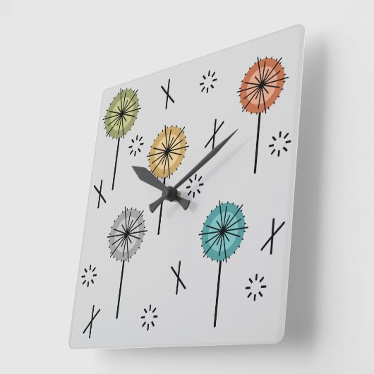 Atomische Retro-Blume mehrfarbig Quadratische Wanduhr (Winkel)