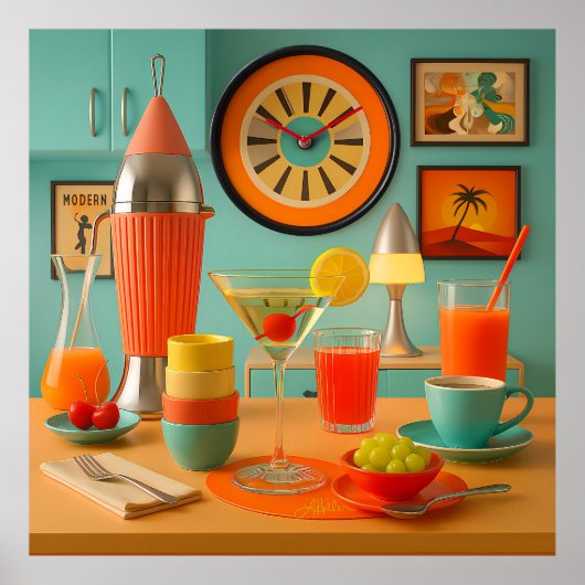 Atomische Retro-Futuristische Martini-Frühstücksba Poster (Vorne)