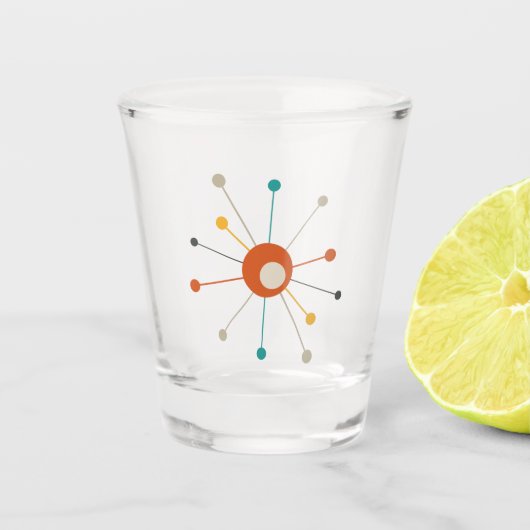 Atomische Sternexplosion Dunkelorange Aquamarin Mi Schnapsglas (Vorderseite)