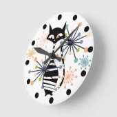 Atomische Sternexplosion mit stilisierter Katze au Runde Wanduhr (Winkel)