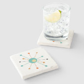 Atomische Sternexplosion Orange Turquoise Mid Mod Steinuntersetzer (Seitenansicht)