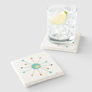 Atomische Sternexplosion Orange Turquoise Mid Mod Steinuntersetzer