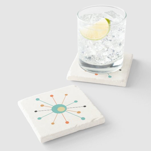 Atomische Sternexplosion Orange Turquoise Mid Mod Steinuntersetzer (Seitenansicht)