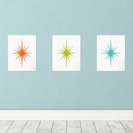 Atomische Sternexplosion Türkis Orange Green Midja Bilderwand Sets (Holzboden)