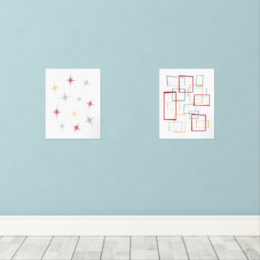 Atomische Sternexplosion und Abstrakte Plätze Mitt Bilderwand Sets (Holzboden)