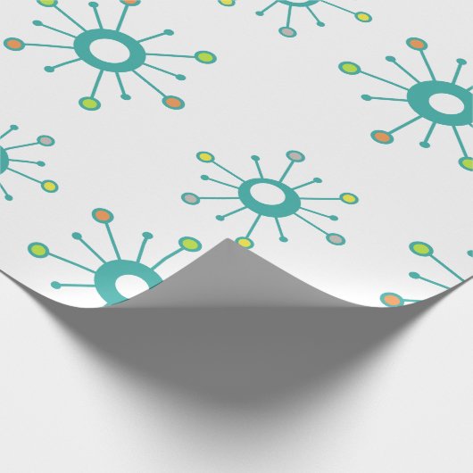 Atomische Sternexplosionen farbenfroh Türkis Geschenkpapier (Ecke)