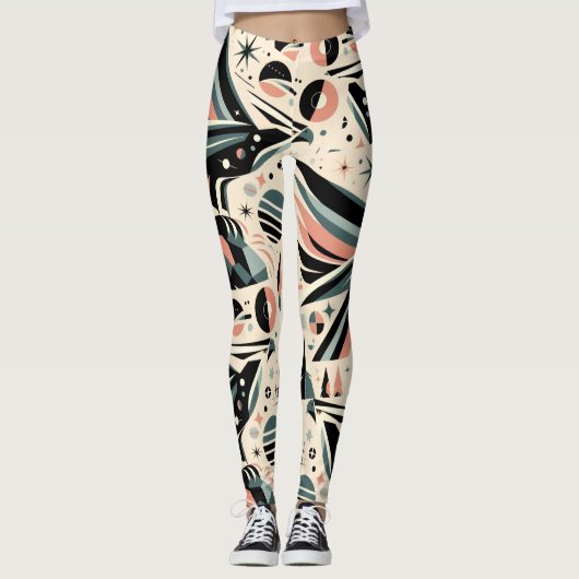Atomischer Adler Collage geometrisches Muster Leggings (Vorderseite)