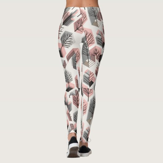 Atomisches Rosa-Graues Patchwork-Baum-Prisma-Muste Leggings (Rückseite)