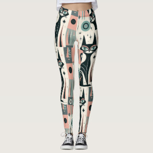 Atomisches Rosa Türkis Mittelalter Katze Muster Leggings