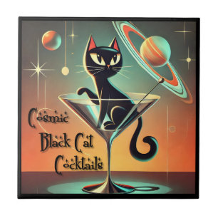 Atomistische futuristische kosmische schwarze Katz Fliese