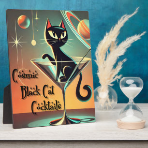 Atomistische futuristische kosmische schwarze Katz Fotoplatte