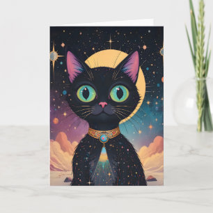 Atomistische futuristische kosmische schwarze Katz Karte