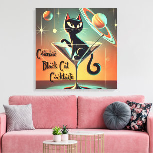 Atomistische futuristische kosmische schwarze Katz Leinwanddruck