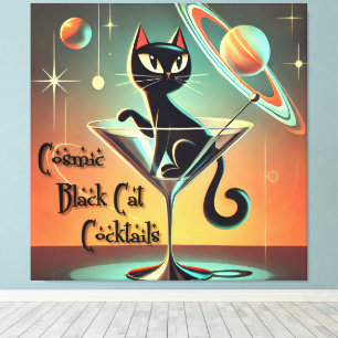 Atomistische futuristische kosmische schwarze Katz Leinwanddruck