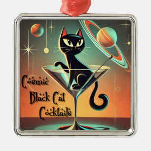 Atomistische futuristische kosmische schwarze Katz Ornament Aus Metall