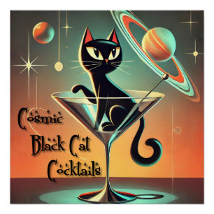 Atomistische futuristische kosmische schwarze Katz Poster