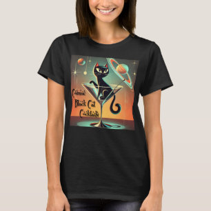 Atomistische futuristische kosmische schwarze Katz T-Shirt