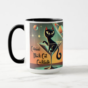 Atomistische futuristische kosmische schwarze Katz Tasse