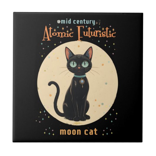 Atomistische futuristische schwarze Katzenmond mit Fliese (Vorderseite)