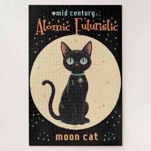 Atomistische futuristische schwarze Katzenmond mit Puzzle (Vertikal)
