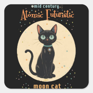 Atomistische futuristische schwarze Katzenmond mit Quadratischer Aufkleber