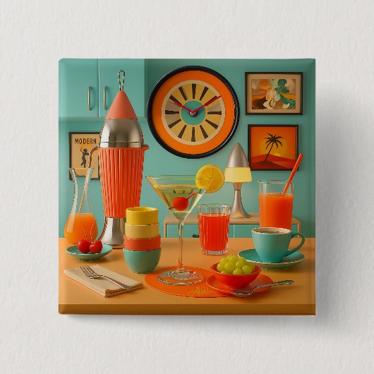 Atomistische Retro-Futuristische Martini-Frühstück Button (Vorderseite)
