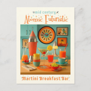 Atomistische Retro-Futuristische Martini-Frühstück Postkarte