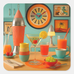 Atomistische Retro-Futuristische Martini Frühstück Quadratischer Aufkleber