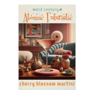Atomistischer futuristischer Kirschblüten-Martini Poster
