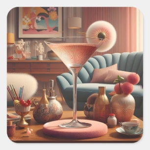 Atomistischer futuristischer Kirschblüten-Martini Quadratischer Aufkleber