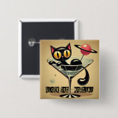 Atomistischer futuristischer Weltraum-Schwarze-Kat Button (Vorne & Hinten)