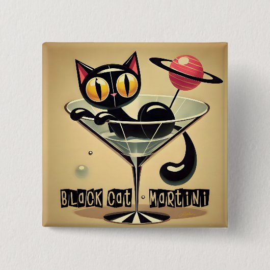 Atomistischer futuristischer Weltraum-Schwarze-Kat Button (Vorderseite)