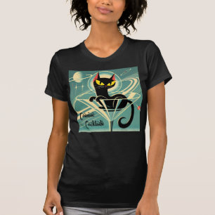 Atomistischer futuristischer Weltraum-Schwarze-Kat T-Shirt