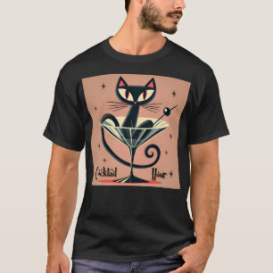 Atomistischer futuristischer Weltraum-Schwarze-Kat T-Shirt