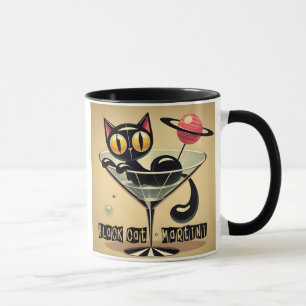 Atomistischer futuristischer Weltraum-Schwarze-Kat Tasse