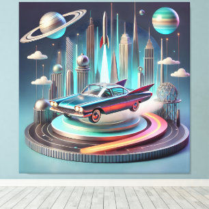Atomistisches futuristisches Big Fins Coupe Auto Leinwanddruck