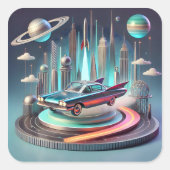 Atomistisches futuristisches großes Flossen-Coupé- Quadratischer Aufkleber (Vorderseite)