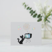 ATOMKATZE & ALTES TV-GERÄT RETRO POSTKARTE (Stehend Vorderseite)