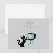 ATOMKATZE & ALTES TV-GERÄT RETRO POSTKARTE (Vorne/Hinten)