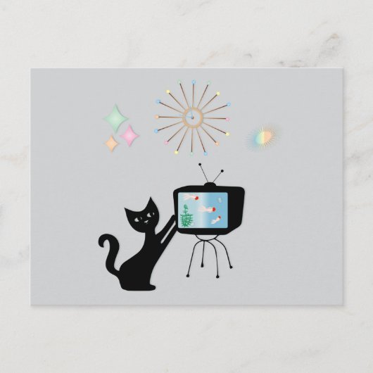 ATOMKATZE & ALTES TV-GERÄT RETRO POSTKARTE (Vorderseite)