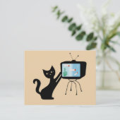 ATOMKATZE & ALTES TV-GERÄT RETRO POSTKARTE (Stehend Vorderseite)