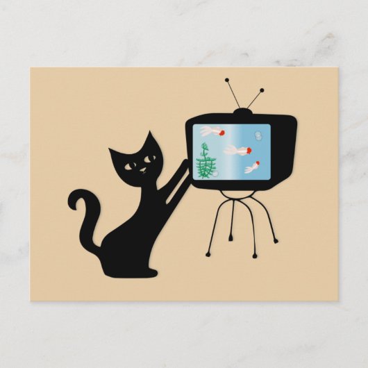 ATOMKATZE & ALTES TV-GERÄT RETRO POSTKARTE (Vorderseite)