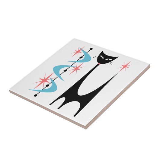 Atomkatze aus der Mitte des Jahrhunderts mit blaue Fliese (Seite)