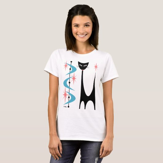 Atomkatze aus der Mitte des Jahrhunderts mit blaue T-Shirt (Vorne ganz)